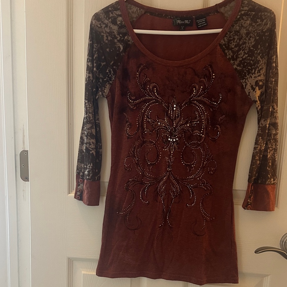 Miss Me Brown and Black Embellished Blouse
